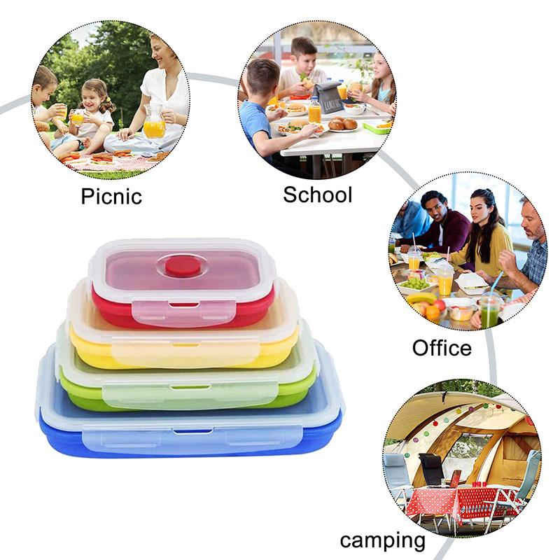 Silicone Collapsible Food Storage Containers with Lids Foldable Silicone Lunch Box Bento Lunch Box for Kitchen Freezer BPA Free