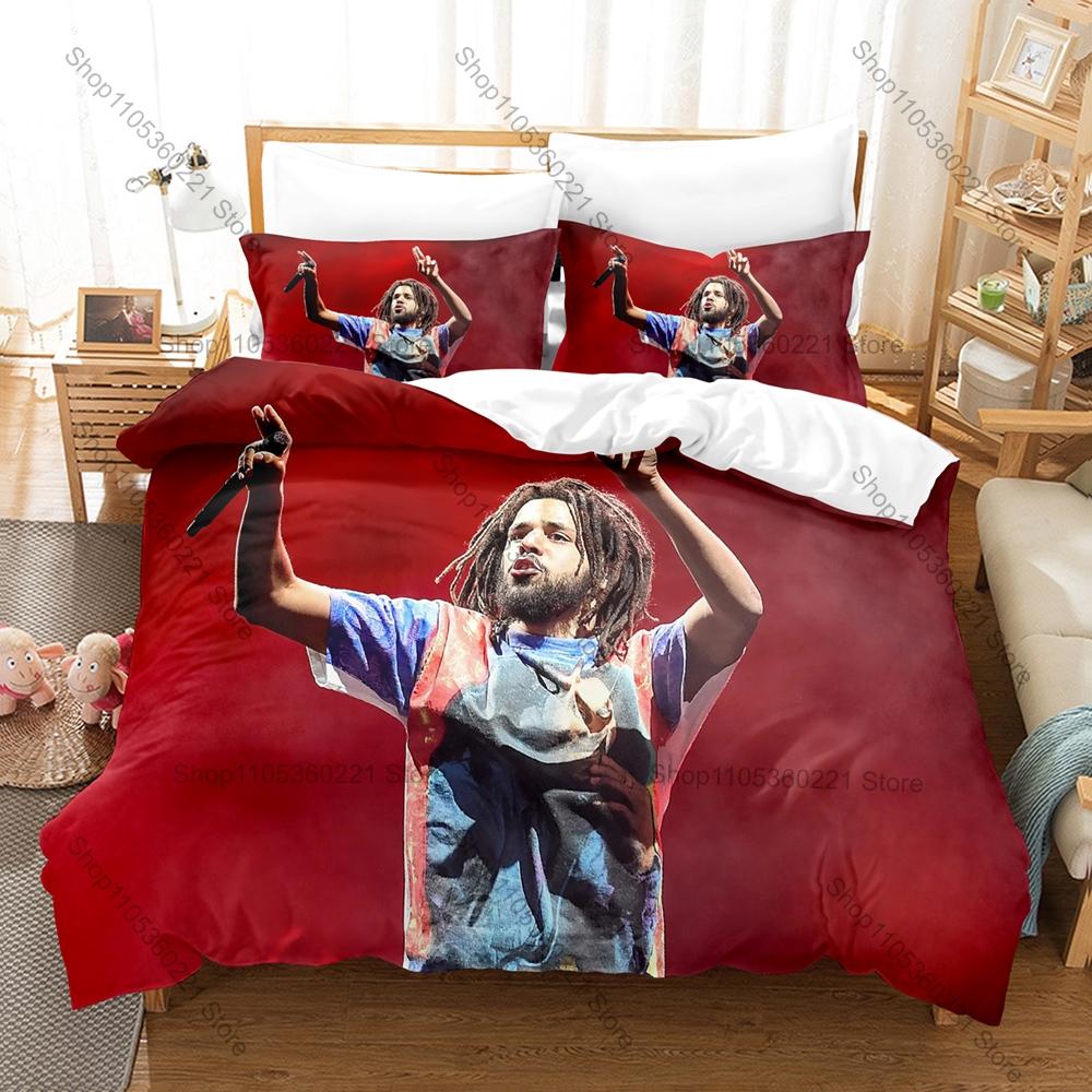 Крутой Ретро Альбомный Постер J Cole Графический Принт Пододеяльник + 2 Наволочки Односпальный Двуспальный Queen King Рэп Комплект Постельного Белья