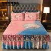 3 Pcs Set Modern Royal Blue Bedspread Cool Bed Skirt Machine Washable Sheets Bed with Elastic Band for Queen King Size