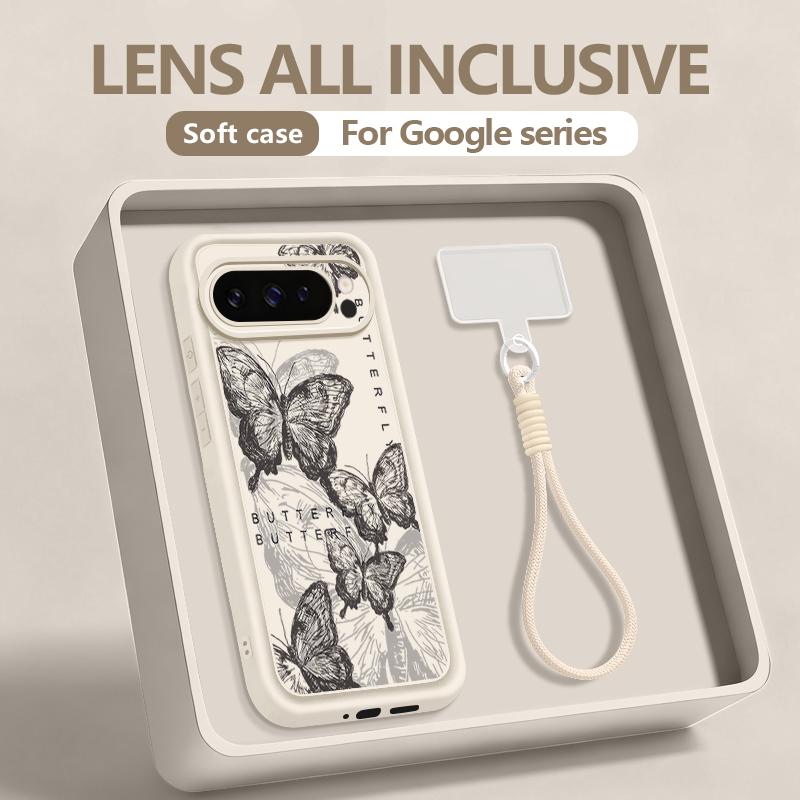 Blue Butterfly Patterned TPU Phone Case For Google Pixel 10 9 Pro XL 10 9 Pro Pixel 8A 7A 8 7 Pro 9A Soft Silicone Lanyard Cover