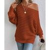 Women S Autumn Winter Solid Color Off Shoulder Batwing Sleeve Loose Knit Sweater