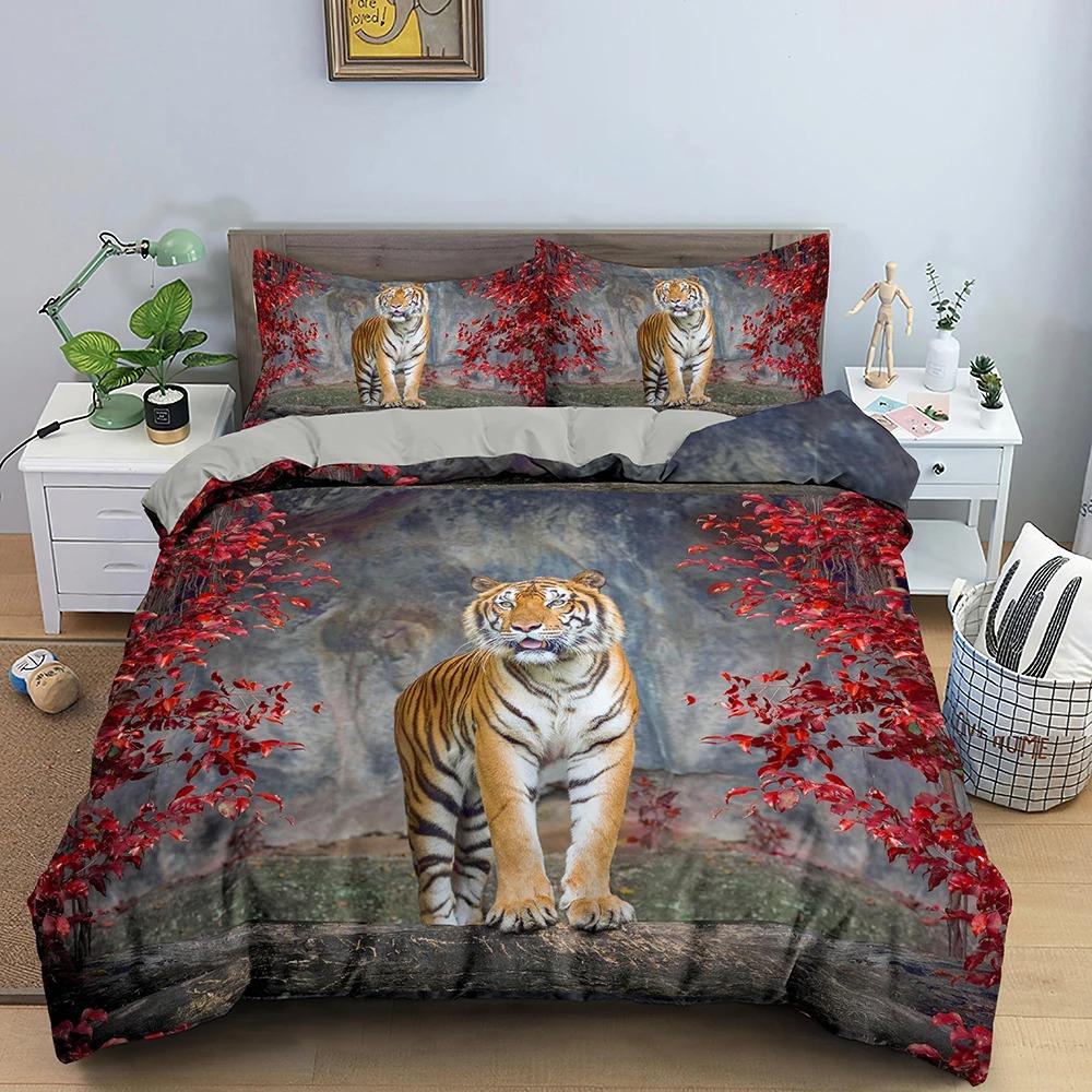 Комплект постельного белья Tiger Ferocious Animal для мальчиков и девочек Twin Queen Size, пододеяльник, наволочка, детская кровать, взрослая мода, домашний текстиль
