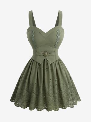 Rosegal Plus Size Цветочная вышивка Ажурная кружевная отделка Люверсы Пряжка Майка