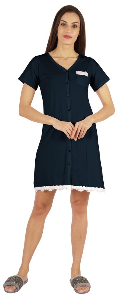 Inkmeso Solid Button Down Nightgown Sleepwear For Women  S V- Neck Nightshirt