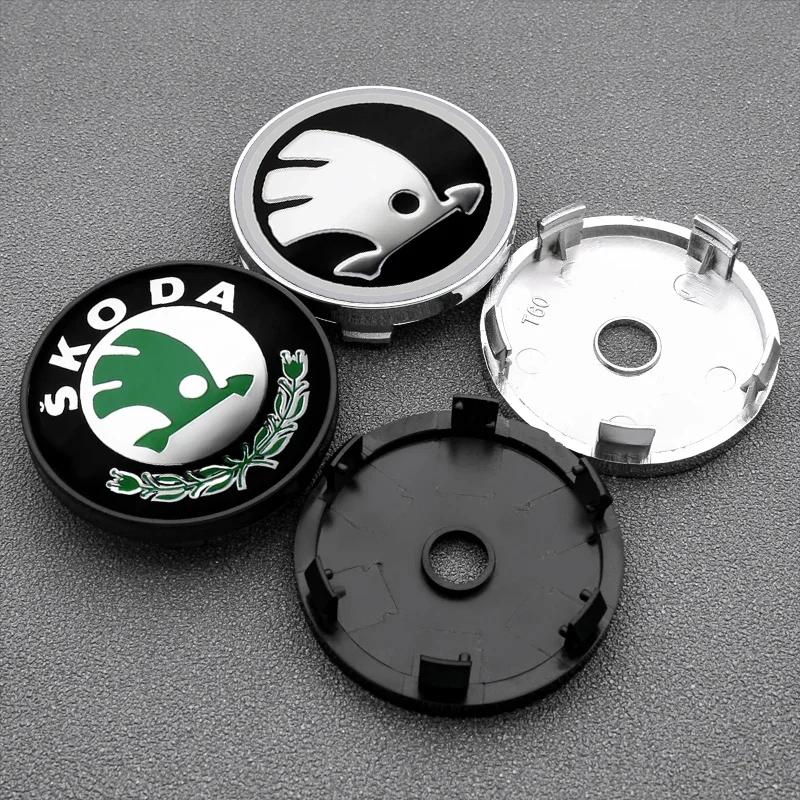 AAAJG1 4Pcs 56+60mm Car Wheel Center Hub Caps Stickers Auto Rim Cover Accessories For Skoda VRS Yeti Fabia Octavia 3 2 A5 Karoq Rapid