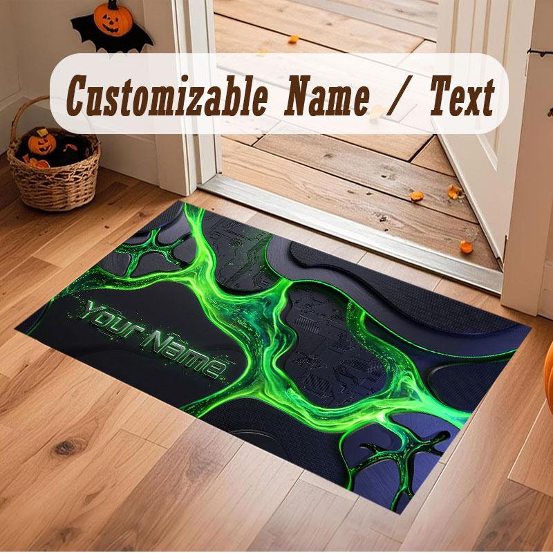 City Cyberpunk Theme Crystal Velvet Floor Rug Personalized Custom Name Text Warm Carpet Home Decoration