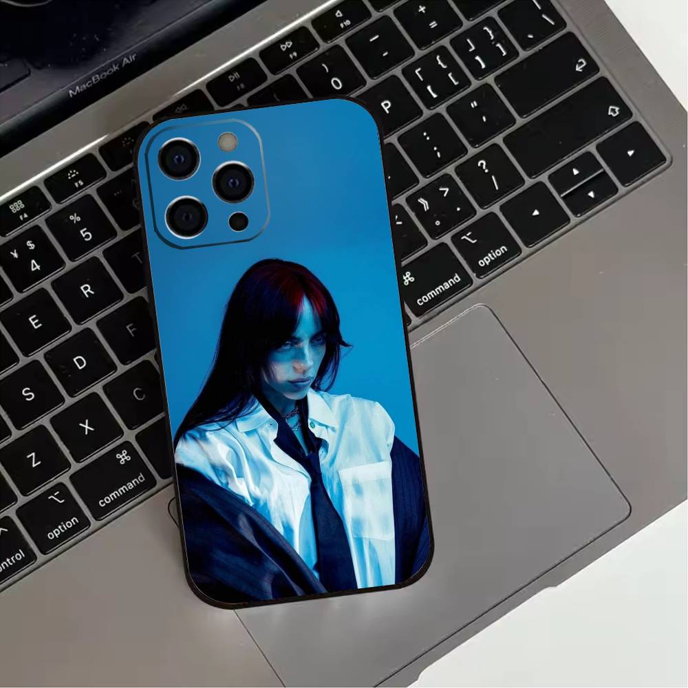 Billie B-BLUE Eilish singer Phone Case For iPhone 17,16,15,14,13,12,11 Plus,Pro Max,XS,Soft Silicone Black Cover