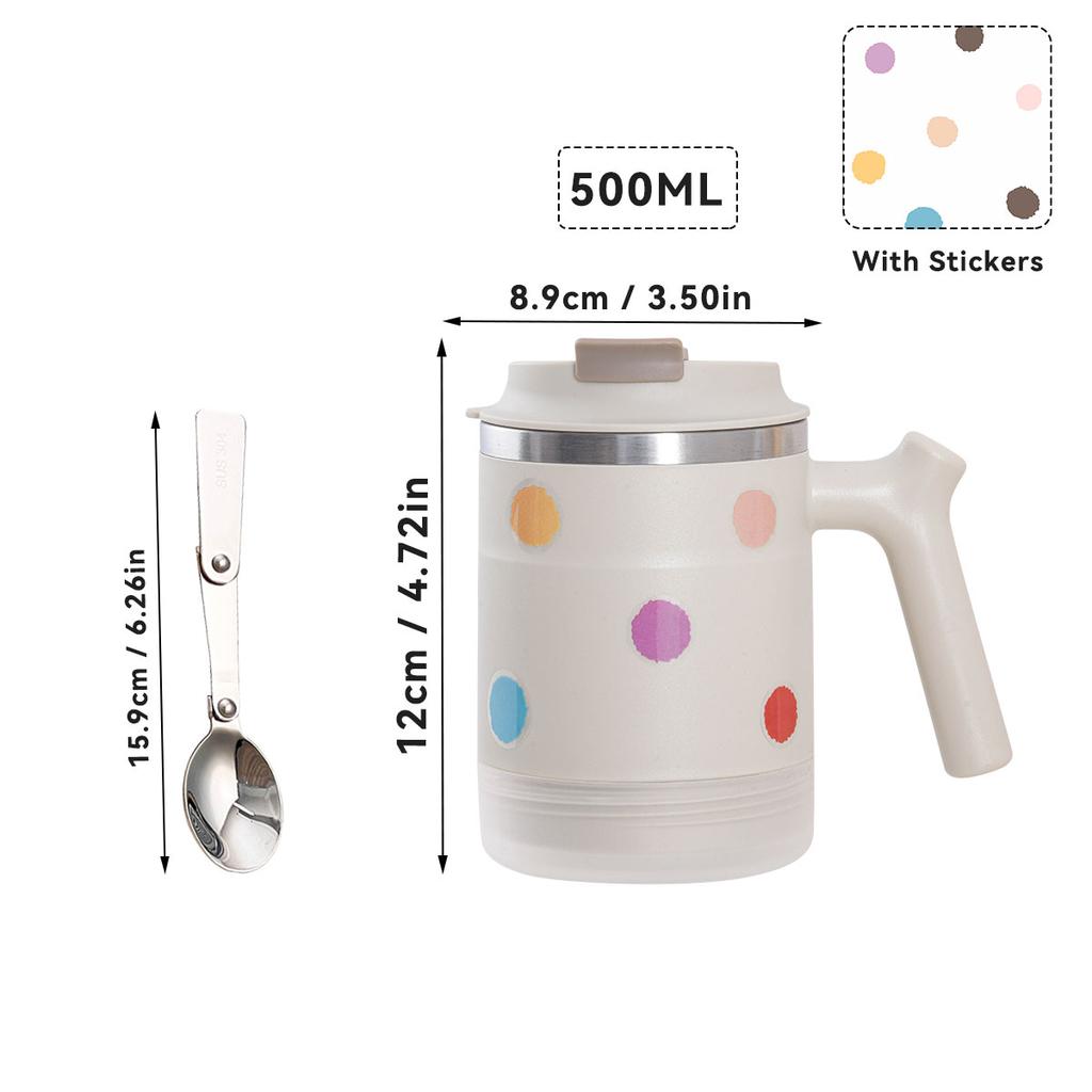 Милая портативная двухслойная термокружка для кофе со складной ложкой, чашка для воды из нержавеющей стали 304, герметичная посуда для напитков