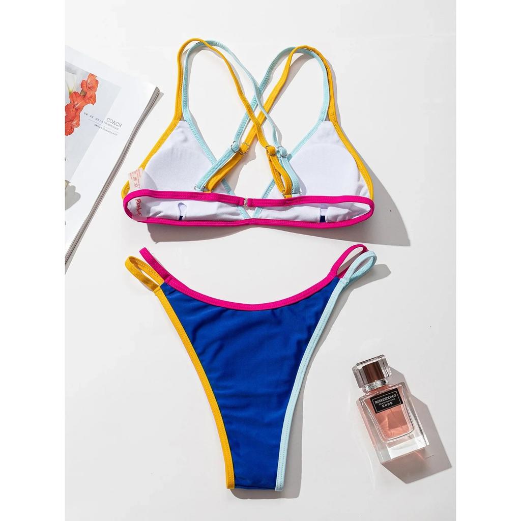 Женские 3 цвета, сексуальные стринги, купальник, беспроводной купальник, пляжная одежда с высоким вырезом, купальный костюм, комплект бикини из двух предметов для женщин