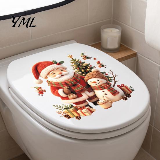 Snowman Elves Toilet Seat Decals Cute Santa Christmas Wall Decals, Removable PVC Stickers with No Residue Seasonal Decor Elf Gift Elements,