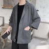 Men Suit Coat Solid Color Spring Summer Suit Jacket Single-Button Lapel Design 3/4 Sleeve Loose Fit Casual Business Outerwear