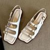 Fashion Fashion Belt Buckle Design White Flat Sandals Women High Quality Comfort  Low Heel Roman Sandals Summer Soft Leather Beach Shoes