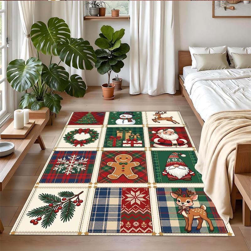 Christmas Printed Square Area Rug Soft Non Slip Floor Carpet For Bedroom Holiday Gift