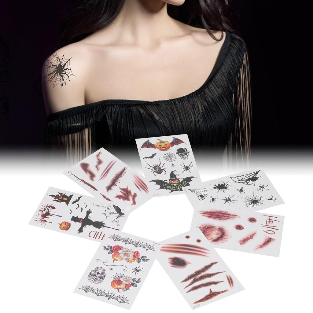 7pcs Fake Scars Tattoo Sticker Temporary Waterproof Zombie Makeup Tattoos for Halloween