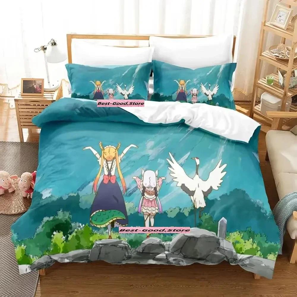 Новый комплект постельного белья Miss Kobayashi's Dragon Maid, комплект из трех предметов в стиле аниме для взрослых и детей, комплект пододеяльников, модный комплект постельного белья