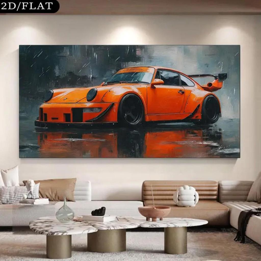 Настенное искусство: Гонки на спортивных автомобилях: Масляная живопись на холсте с рамой из сосны для спальни или гостиной, фон для дивана