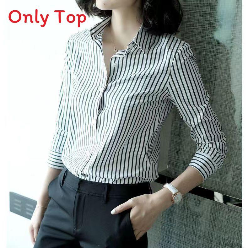 Womens Striped Long Sleeve Shirt With Polished Design For Office Wear