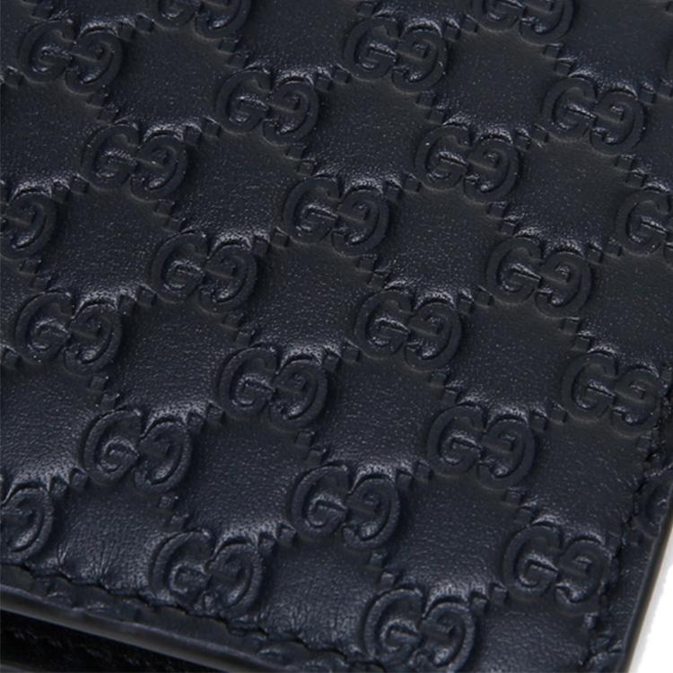 Gucci Vintage Logo Embossed Short Double Fold Leather Wallet Men Wallet Navy-Blue 260987-BMJ1N-4009