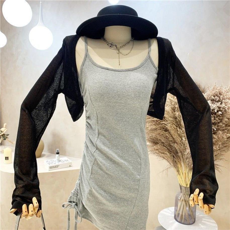 WTEMPO Летний женский кардиган из ледяного шелка с юбкой на подтяжках и короткой блузкой поверх тонкого пальто с шалью