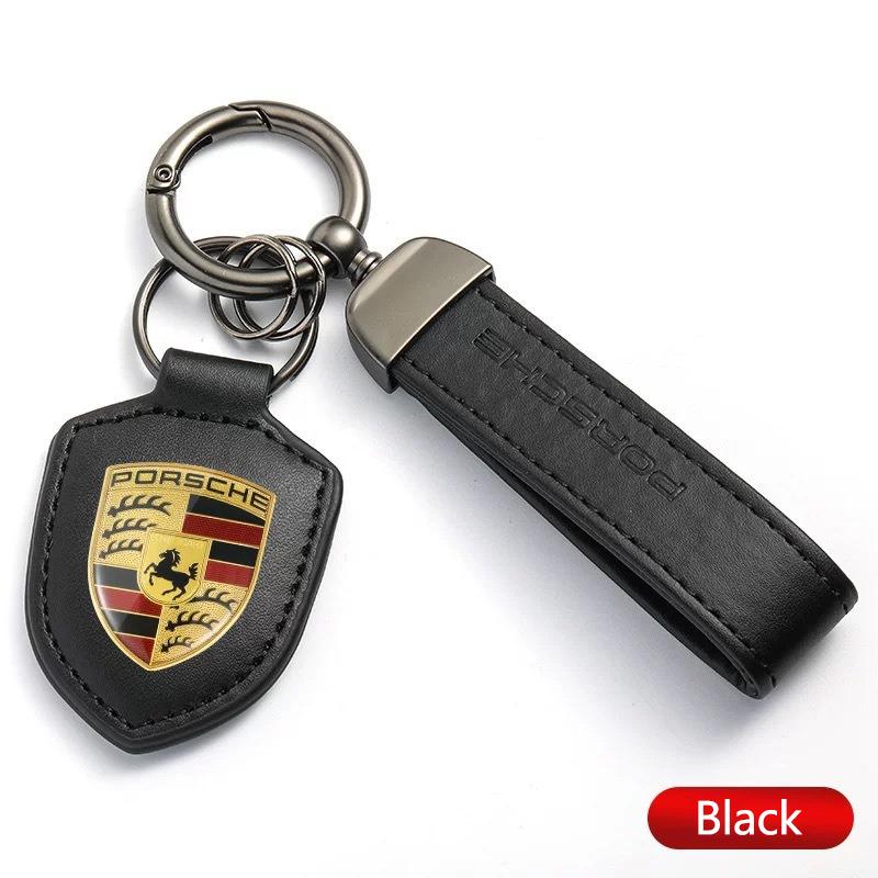 1/Set Shield Keychain Leather Key Ring Creative Pendant Gift Accessory For Porsche Panamera Macan Boxster Cayman Cayenne 911 718 fvbm70