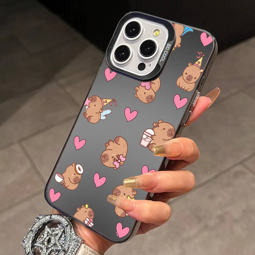 Cartoon Capybara Phone Case For iPhone 17,16,15,14,13,12,11 Plus,Pro Max,XS,Colorful Silver Phone case Funda Cover