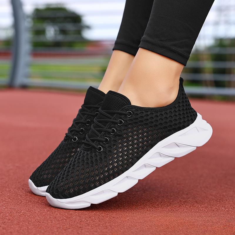 Летние полые тонкие черные кроссовки женские легкие кроссовки с мягкой подошвой для студентов плоские белые туфли танцевальная обувь