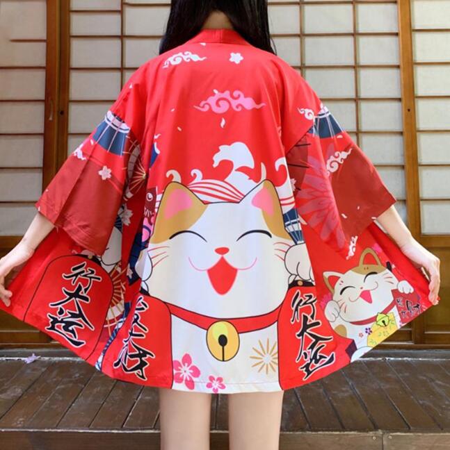 Новый японский кимоно Harajuku с цифровой печатью, пончо, пижамный кардиган