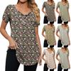 Женская модная повседневная футболка с v-образным вырезом и цветочным принтом на пуговицах и коротким рукавом, топ