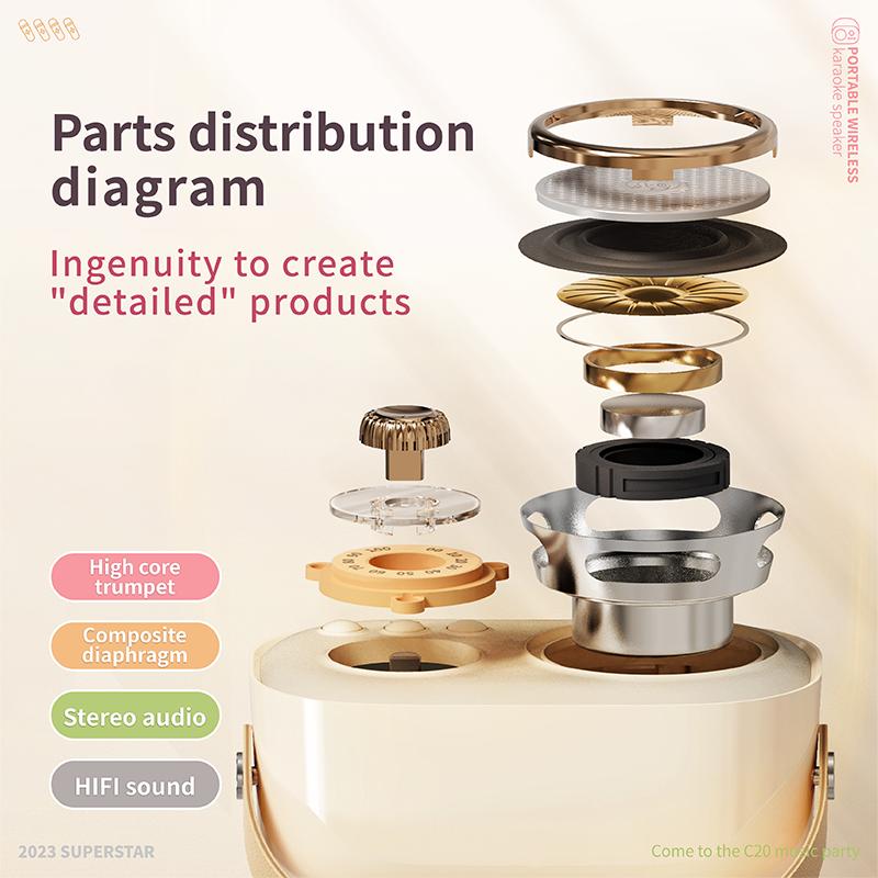 VAORLO Bluetooth-динамик с поддержкой беспроводного микрофона, караоке, TF-карта, FM-игра, Hi-Fi сабвуфер, высокая совместимость, громкая связь, звонки