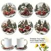 6pcs Wooden Santa Claus Coaster Snowman Coffee Cup Mat Christmas Drink Coaster  Seasonal Decor