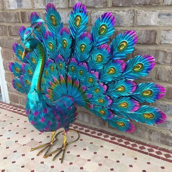 Металлическая статуя павлина, садовый декор, скульптура павлина, уличная статуя павлина, распускающего хвост, для украшения двора и газона