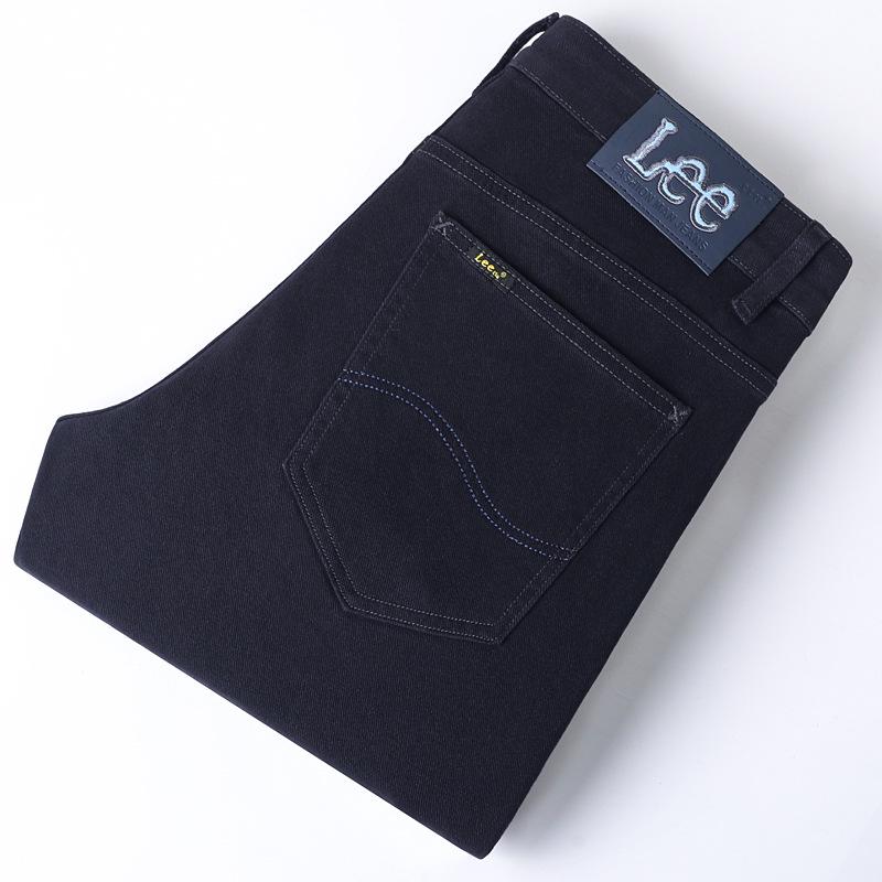Мужские толстые эластичные прямые джинсы Lee на осень/зиму — повседневный облегающий крой для среднего возраста в деловом стиле