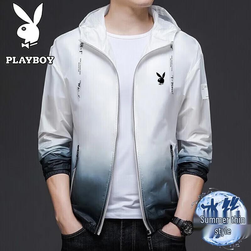 PLAYBOY Мужская летняя солнцезащитная куртка с капюшоном из ледяного шелка
