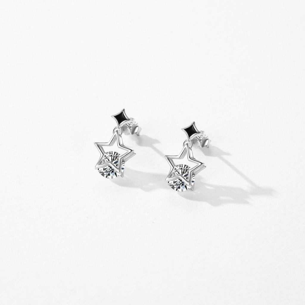 MODIAN Real 925 Sterling Silver Stars Sparkling CZ Stud Earrings Original Enamel Ear Studs For Women Hypoallergenic Fine Jewelry