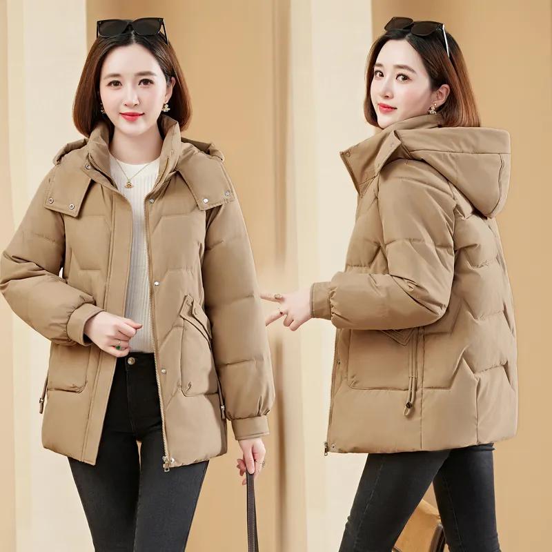 Женская куртка с хлопковой набивкой прямого кроя, простая и универсальная, куртка с пуховой набивкой, утепленная теплая куртка с набивкой