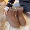 2024 Осень и зима Новые женские замшевые однотонные дизайнерские элегантные короткие теплые зимние сапоги на низком каблуке с круглым носком