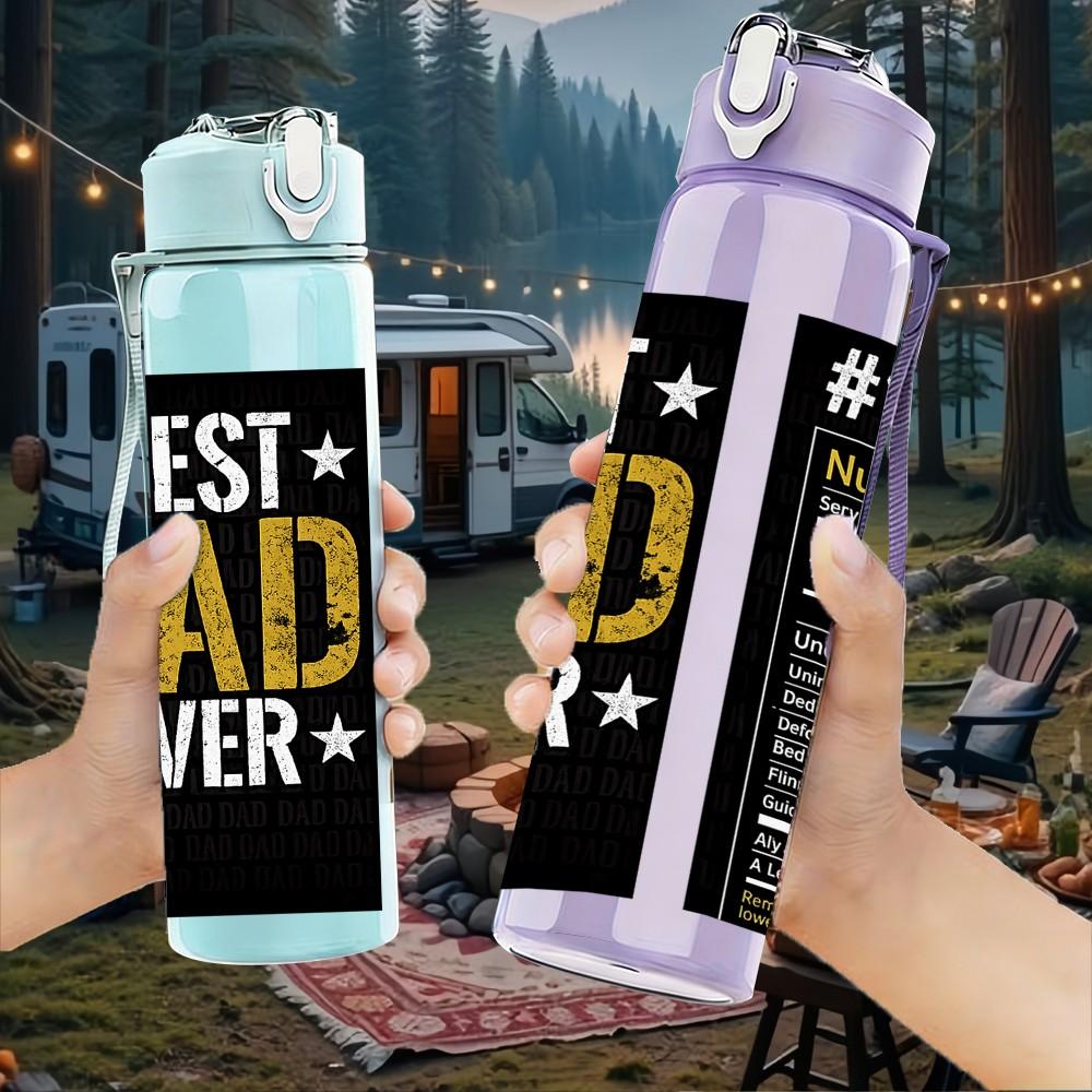 1PC Best Dad Ever Label Slogan Print 750ml Color Plastic Sports Water Bottle Leakproof Flip Straw Lid Suitable for Sports Office Home Use