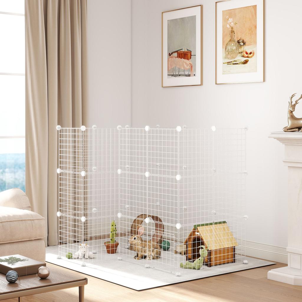 36-Panel Modular Metal Small Pet Playpen with Door, White