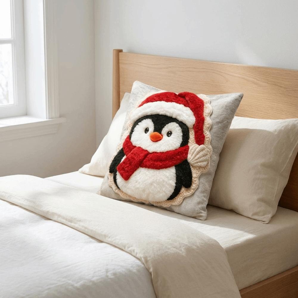 1pc Plush Christmas Pillow Cover Zipper Closure 2D Flat Pillowcase Cute Cushion Cover Sofa