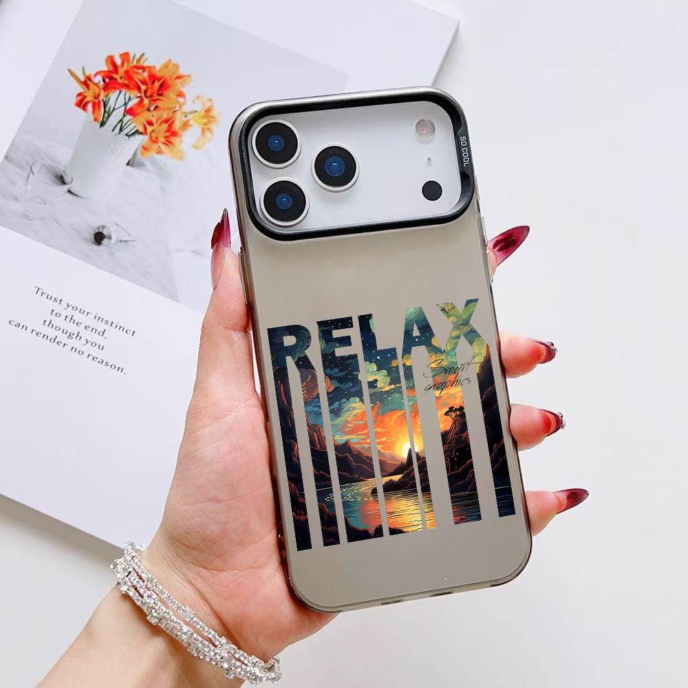 Модный Чехол для Телефона с Пейзажем Для iPhone 17 16 15 14 13 12 11 Pro Max Air Матовый Лазерный Аврора Ударопрочный Funda