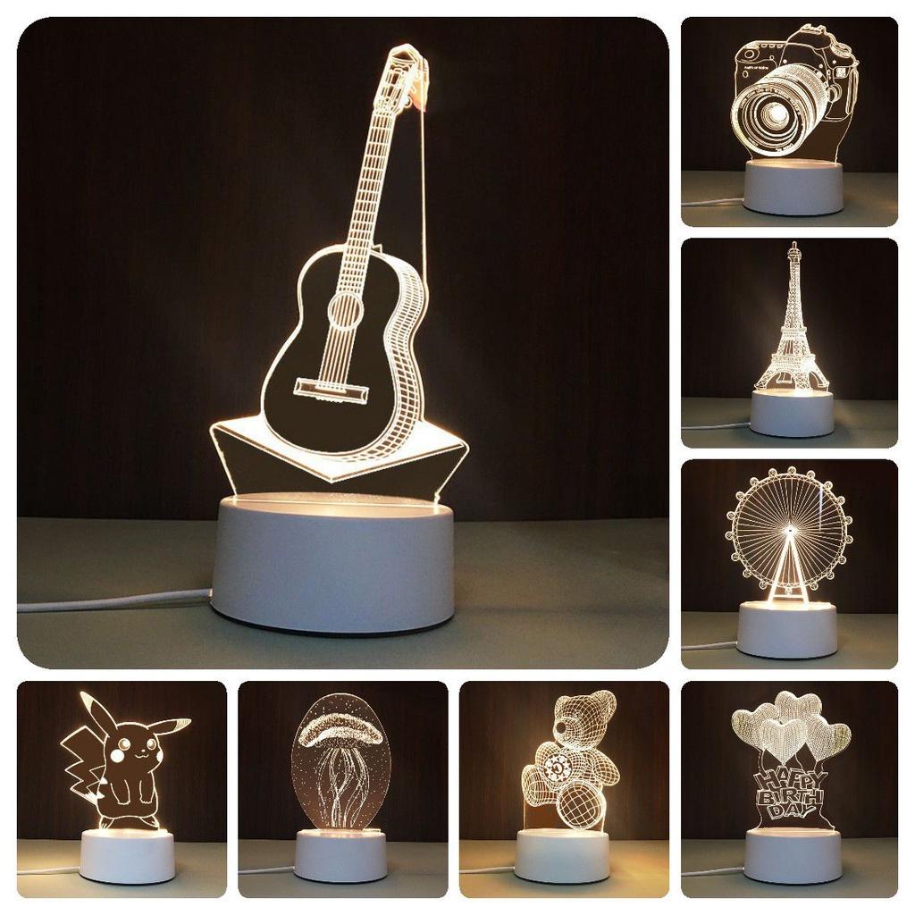 USB Настольная лампа с акриловой панелью с 3D-эффектом и светодиодной подсветкой для праздничного декора