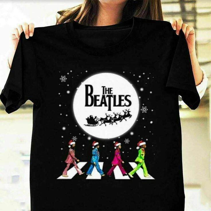 Верх Санта The Beatles Идут по Abbey Road Рождество, Размеры от S до 5XL Унисекс Футболка