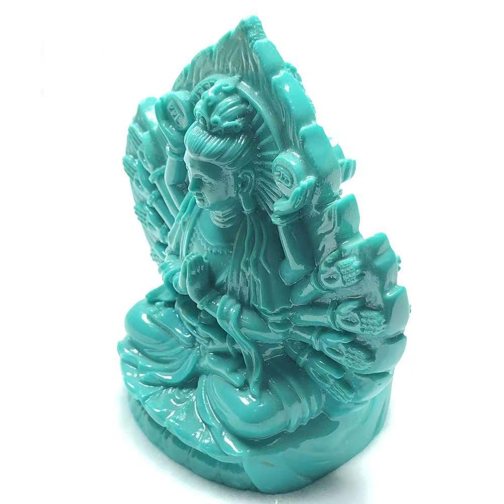 Мини-статуэтка Будды Каннон Зодиакальный амулет Основное изображение Год Крысы Натуральная бирюза Резной буддийский алтарь Статуя Будды Молящийся амулет x Ширина x