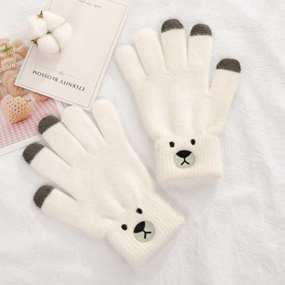 Women Five-finger Bear Embroidery Driving Gloves Gloves Female Gloves Wool Mittens