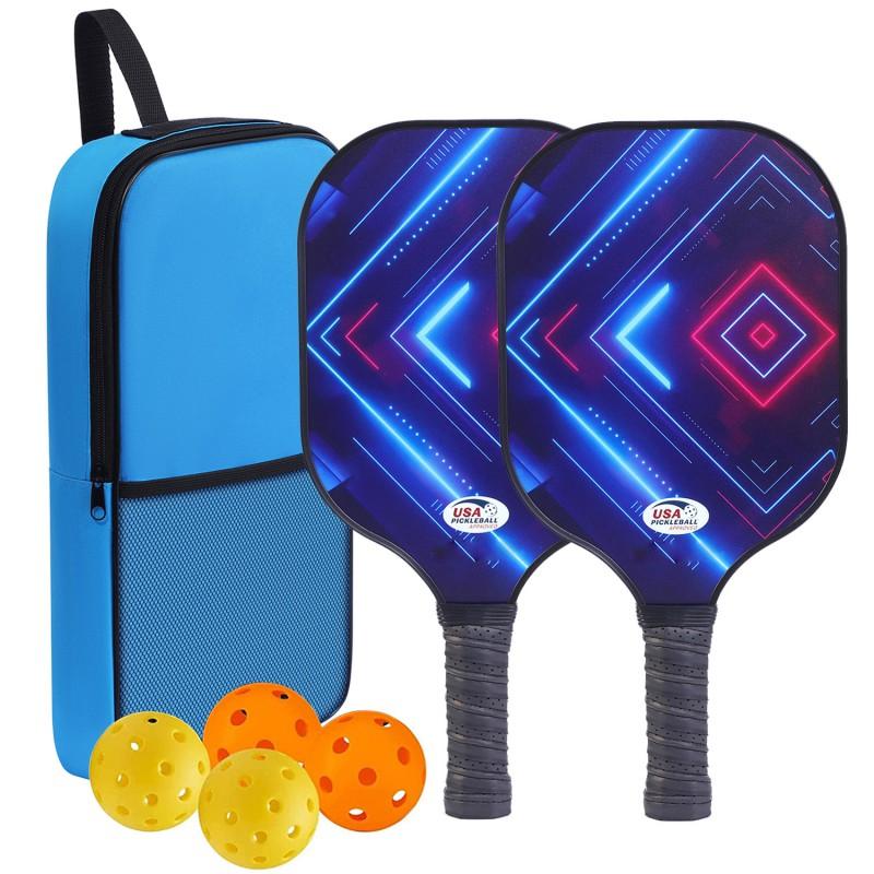 Pickleball Paddle Set With 4 Balls Carry Bag USAPA Certified Honeycomb Core Fiberglass Racket Beginners Recreational