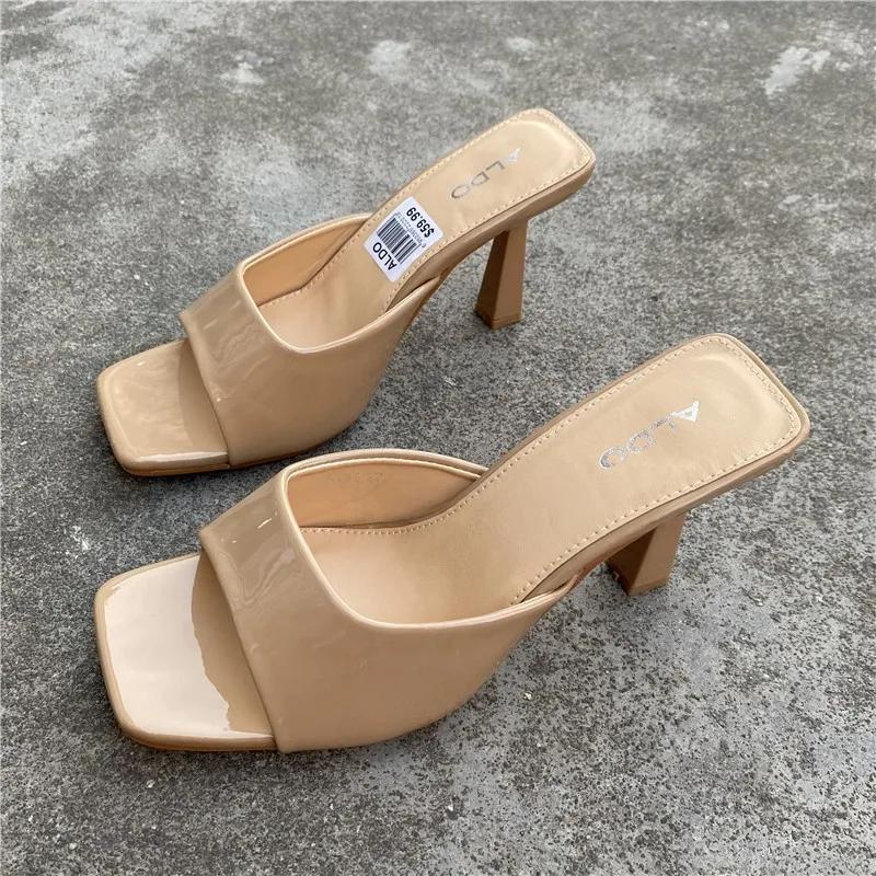 Новая женская обувь европейская и американская мода квадратная голова тонкий высокий каблук сексуальные тапочки женские Zapatos De Mujer 2024