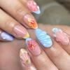 Three-dimensional polka dot French blush line pearl flower shell ins wind removable nail art piece 30 pieces