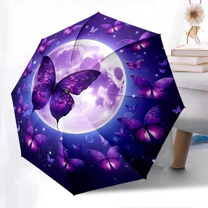 Butterfly Moon Automatic Folding Umbrella Compact 8 rib Design,Unique Style,Suitable for Everyday Outdoor Use,Perfect Gift for Friends
