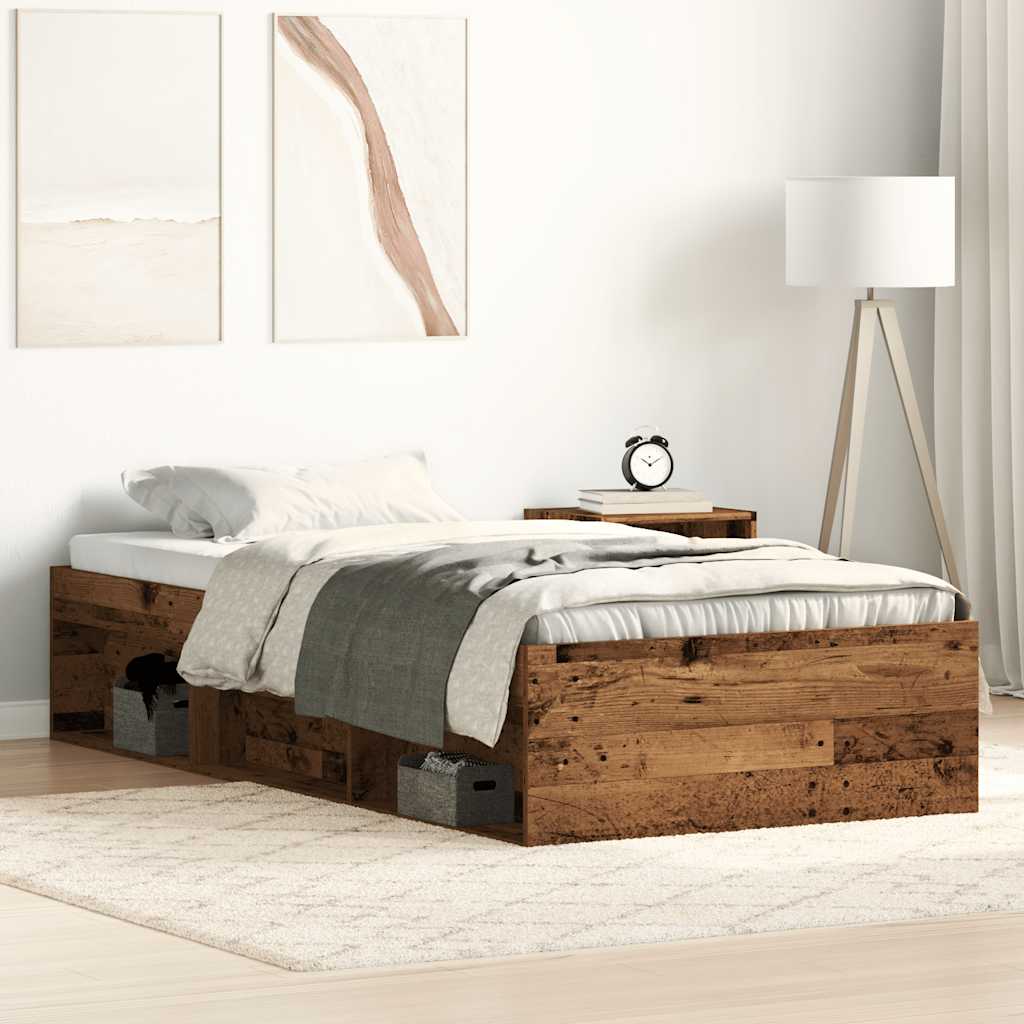 Bed Frame without Mattress Rustic Wood Look 75 x 190 cm Wood Based Material