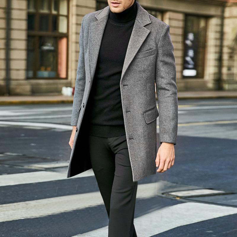 Autumn and Winter Men's Windbreaker British Long Sleeved Woolen Coat Fashion Trend Coat Suit Single Breasted